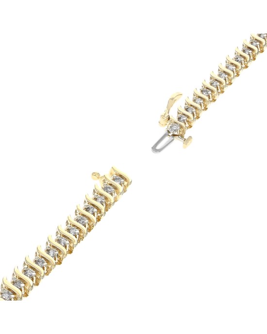 Alternating Diamond S Curve Inline Bracelet in Yellow Gold